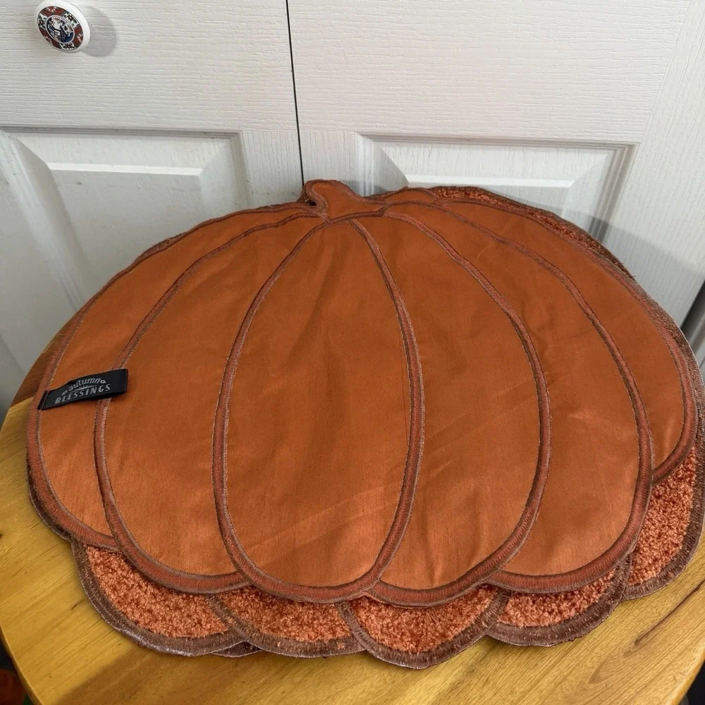 Autumn Blessings Set Of 4 Orange Pumpkin Placemats Kitchen Dining Room Fall